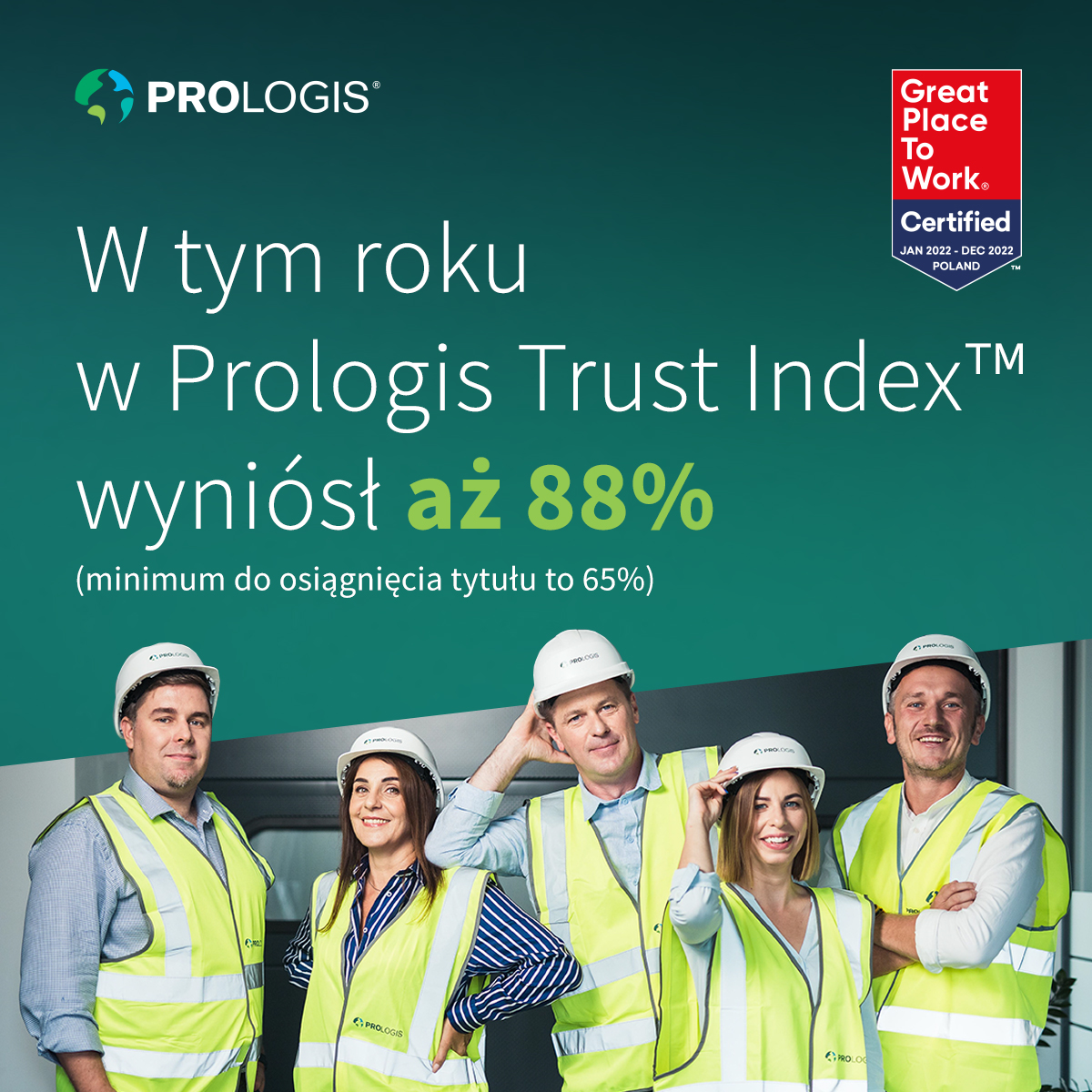 Prologis Trust Index as high as 88% Graphics with team of people wearing reflective vests