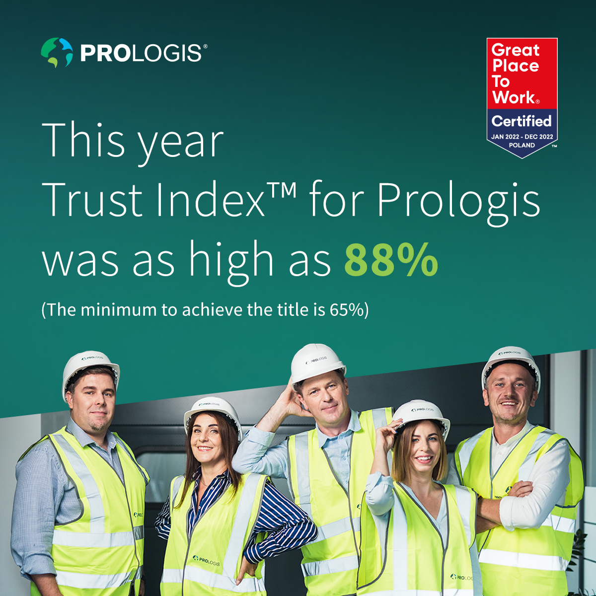 Prologis Trust Index as high as 88% Five people in reflective vests