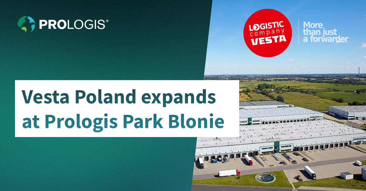 Vesta Poland expands at Prologis Park Błonie Graphics with text, red logo & logistics park